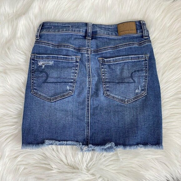 American Eagle Distressed Hi-Rise Mini Denim Skirt - Picture 2 of 7